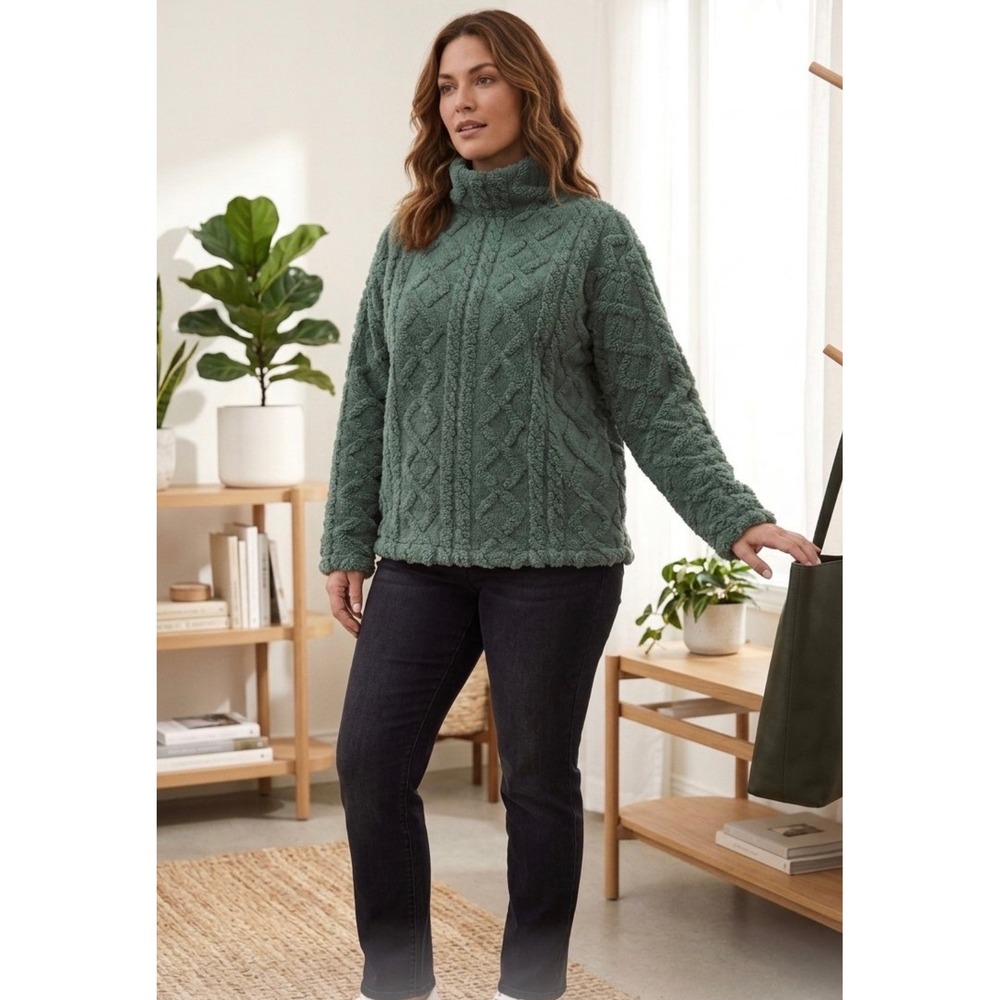 Eddie Bauer Green Cable Fleece Pullover Mock Neck Sweater 1905755 Mens M